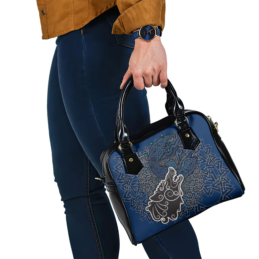 Viking Wolf and Valknut Shoulder Handbag Nordic Knotwork Rune Illustration