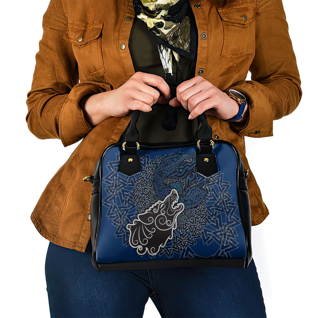 Viking Wolf and Valknut Shoulder Handbag Nordic Knotwork Rune Illustration