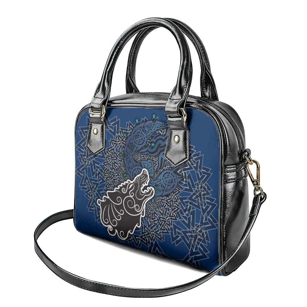 Viking Wolf and Valknut Shoulder Handbag Nordic Knotwork Rune Illustration