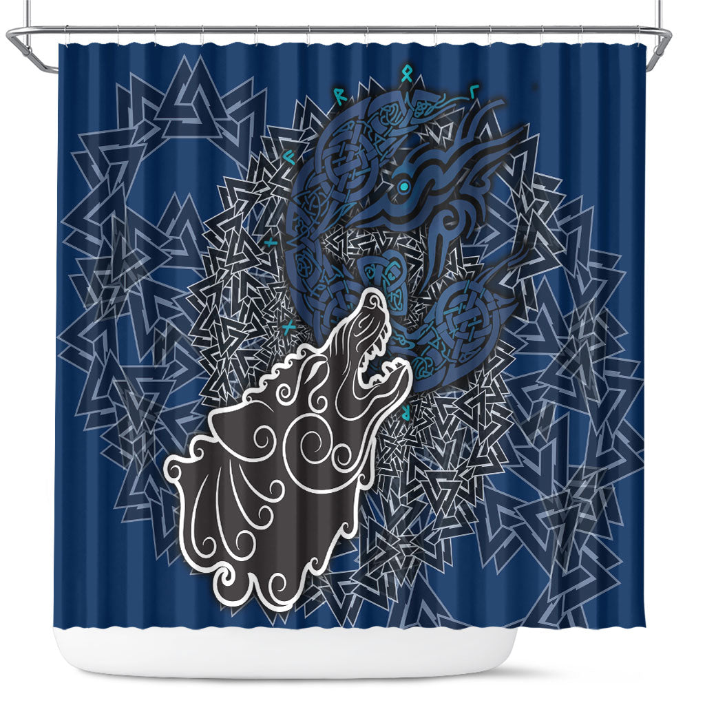 Viking Wolf and Valknut Shower Curtain Nordic Knotwork Rune Illustration
