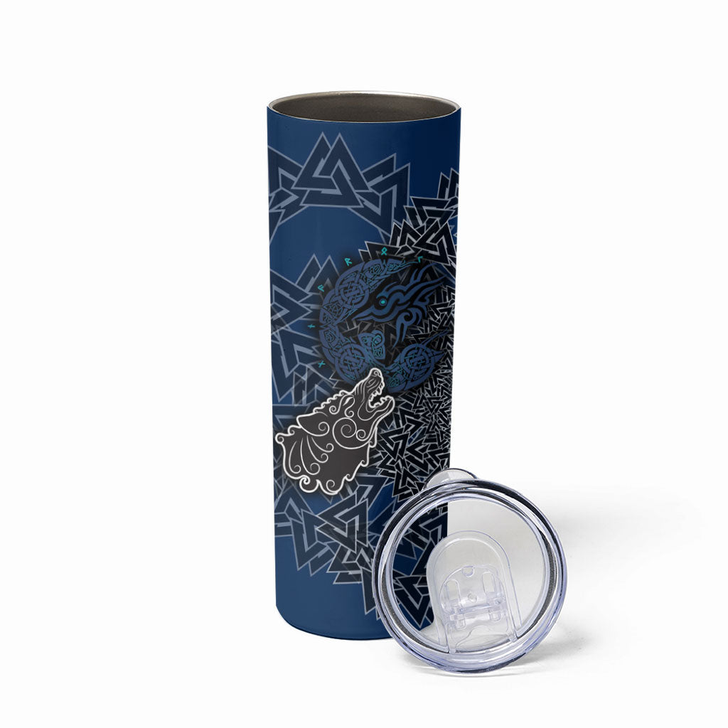 Viking Wolf and Valknut Skinny Tumbler Nordic Knotwork Rune Illustration