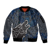 Viking Wolf and Valknut Sleeve Zip Bomber Jacket Nordic Knotwork Rune Illustration