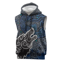 Viking Wolf and Valknut Sleeveless Hoodie Nordic Knotwork Rune Illustration