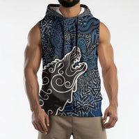 Viking Wolf and Valknut Sleeveless Hoodie Nordic Knotwork Rune Illustration