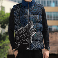 Viking Wolf and Valknut Sleeveless Puffer Jacket Nordic Knotwork Rune Illustration