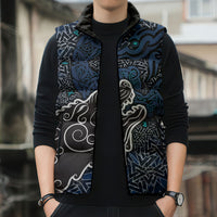 Viking Wolf and Valknut Sleeveless Puffer Jacket Nordic Knotwork Rune Illustration