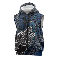 Viking Wolf and Valknut Sleeveless Zip Hoodie Nordic Knotwork Rune Illustration