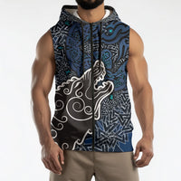 Viking Wolf and Valknut Sleeveless Zip Hoodie Nordic Knotwork Rune Illustration