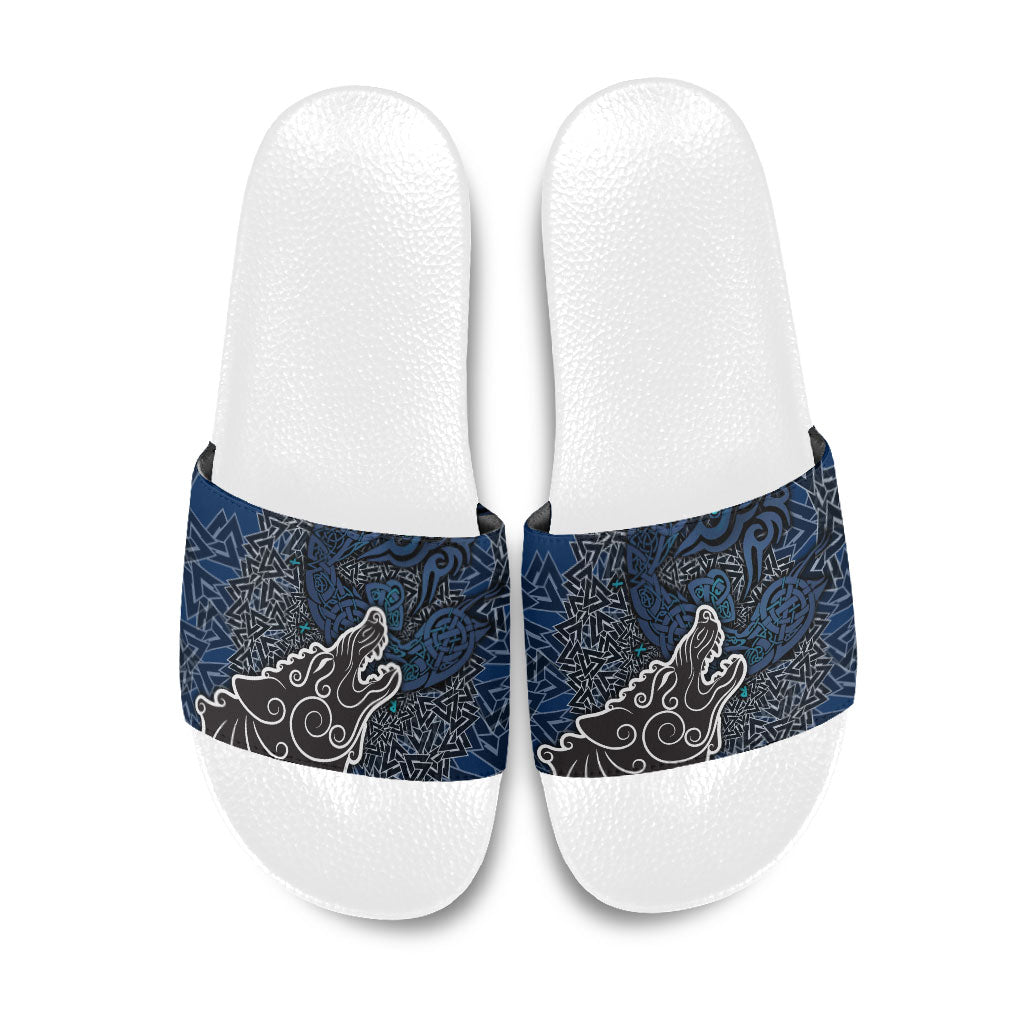Viking Wolf and Valknut Slide Sandals Nordic Knotwork Rune Illustration