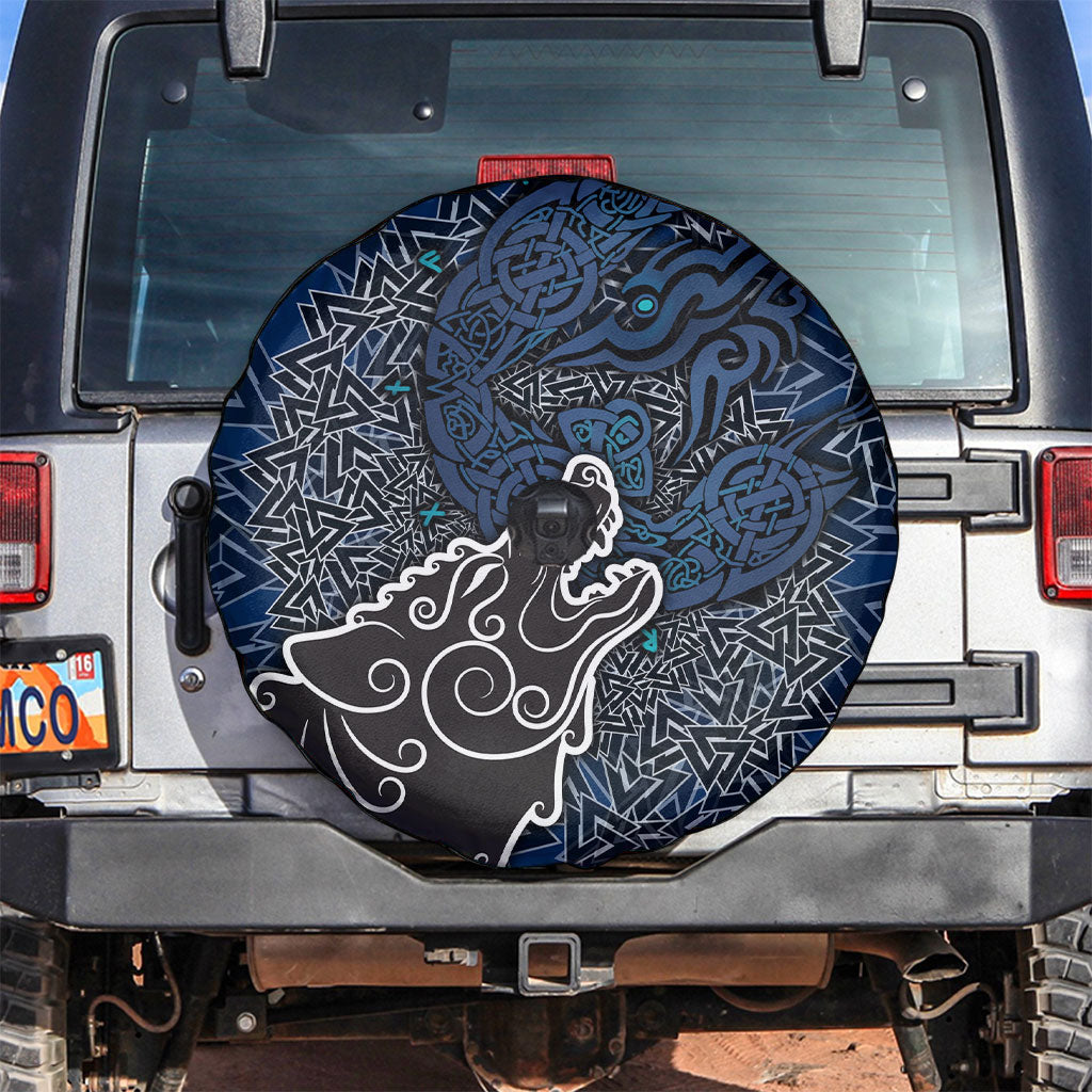 Viking Wolf and Valknut Spare Tire Cover Nordic Knotwork Rune Illustration