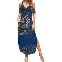 Viking Wolf and Valknut Summer Maxi Dress Nordic Knotwork Rune Illustration