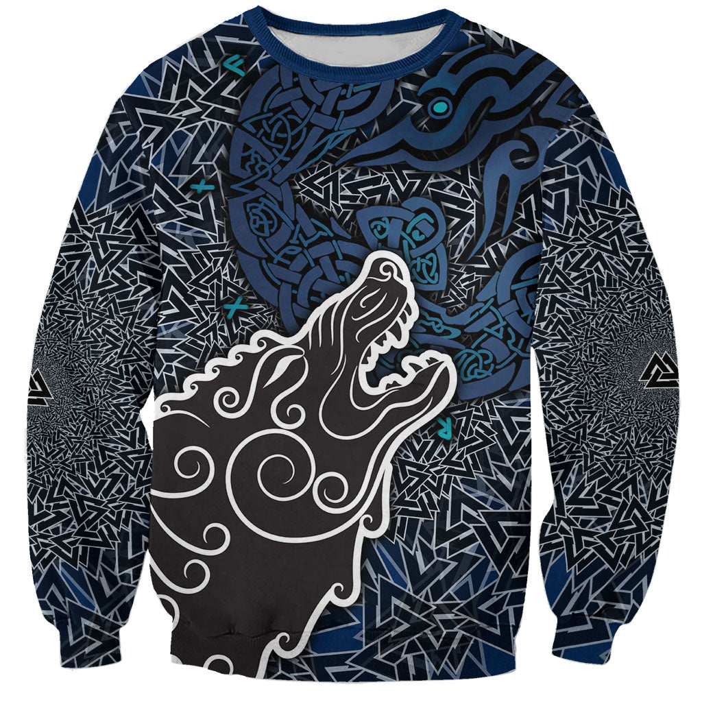 Viking Wolf and Valknut Sweatshirt Nordic Knotwork Rune Illustration