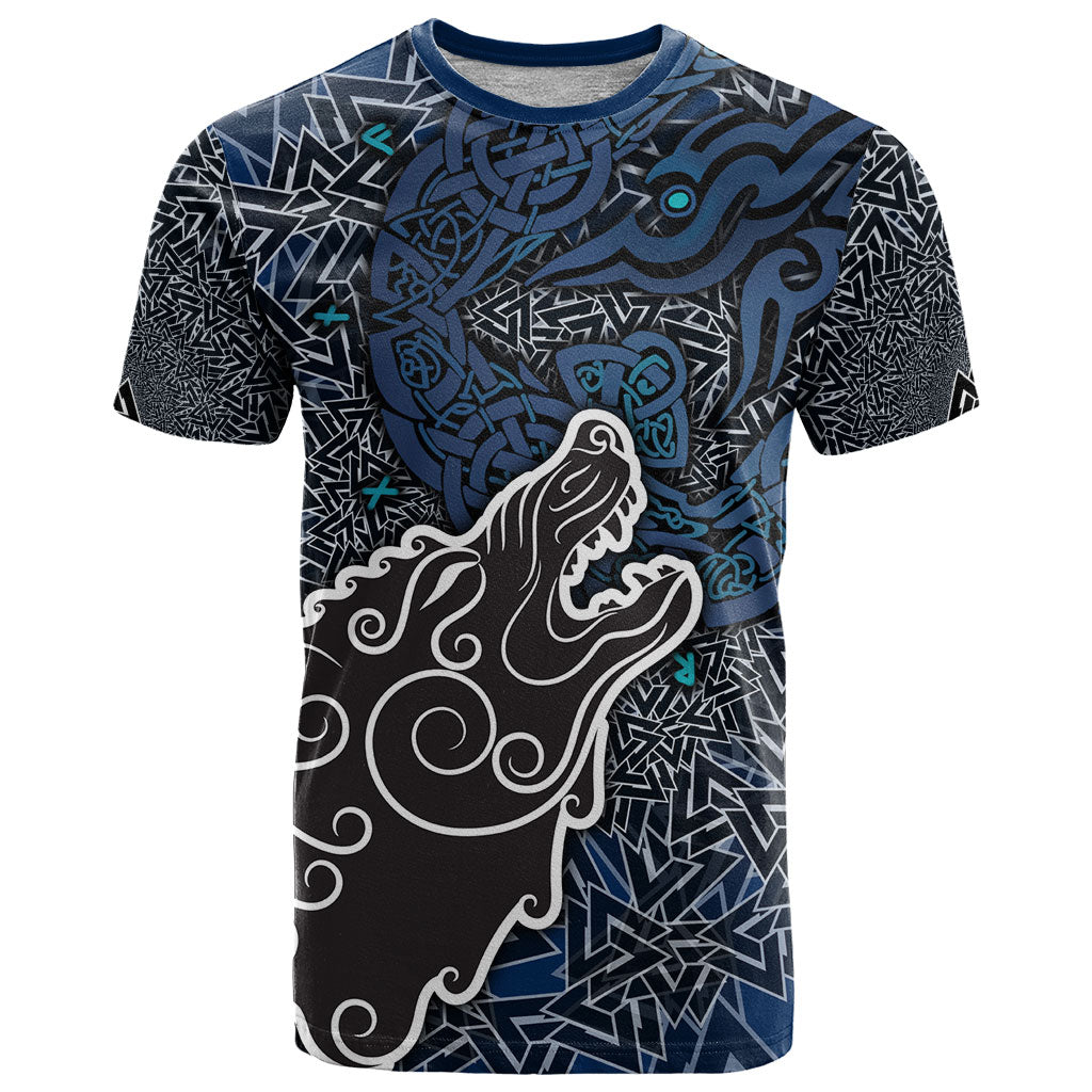 Viking Wolf and Valknut T Shirt Nordic Knotwork Rune Illustration