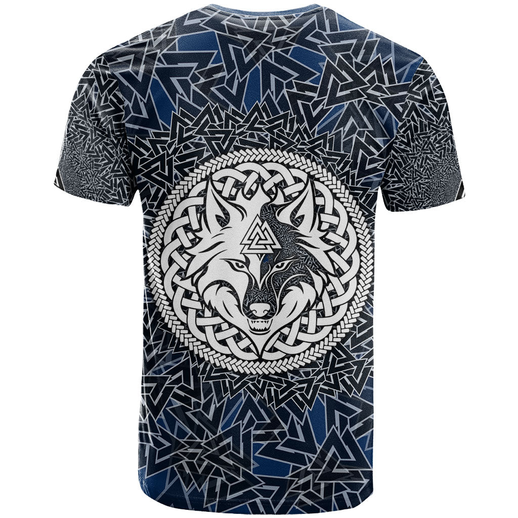 Viking Wolf and Valknut T Shirt Nordic Knotwork Rune Illustration