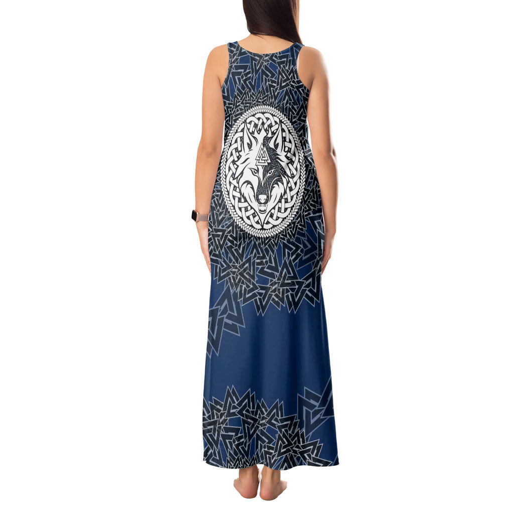 Viking Wolf and Valknut Tank Maxi Dress Nordic Knotwork Rune Illustration