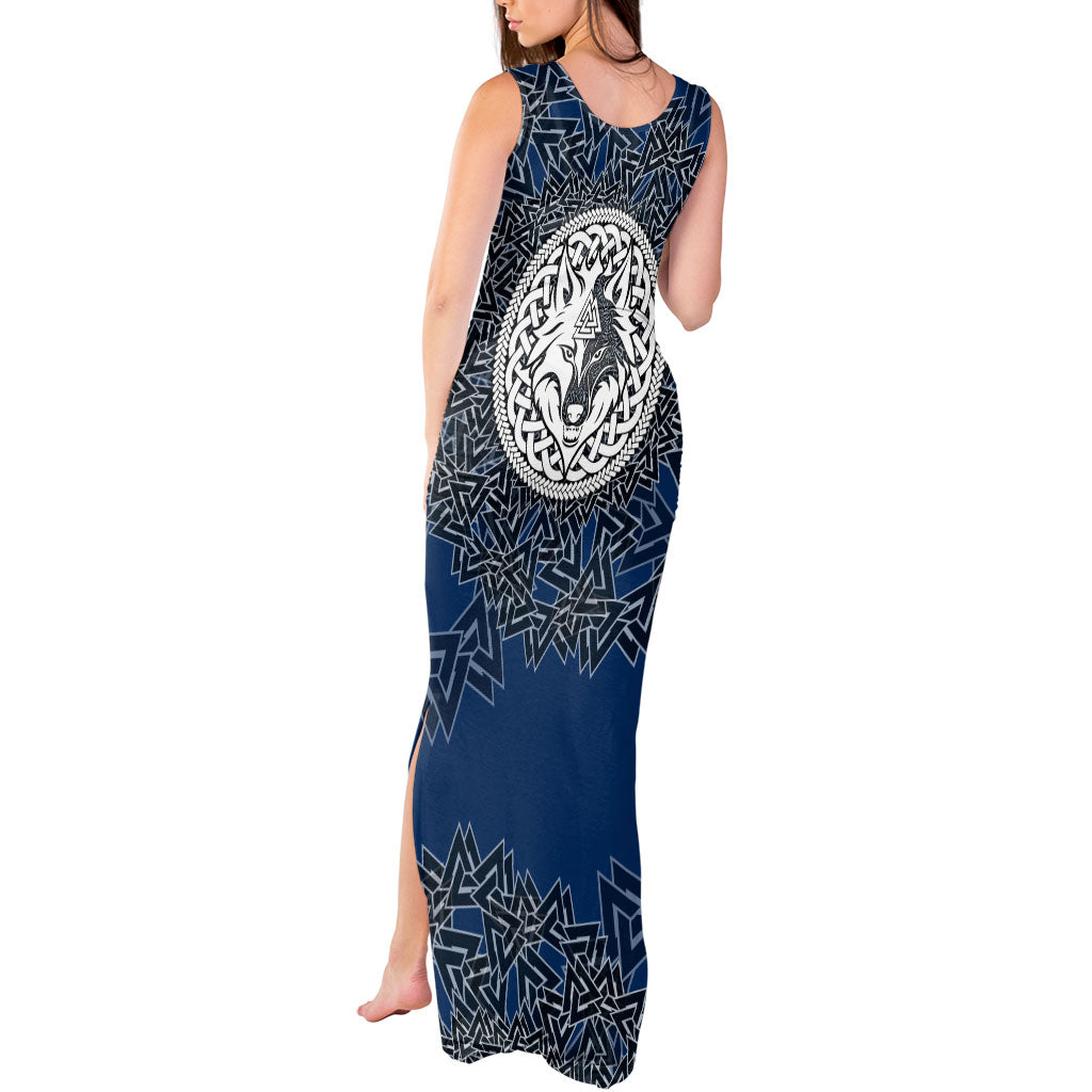 Viking Wolf and Valknut Tank Maxi Dress Nordic Knotwork Rune Illustration