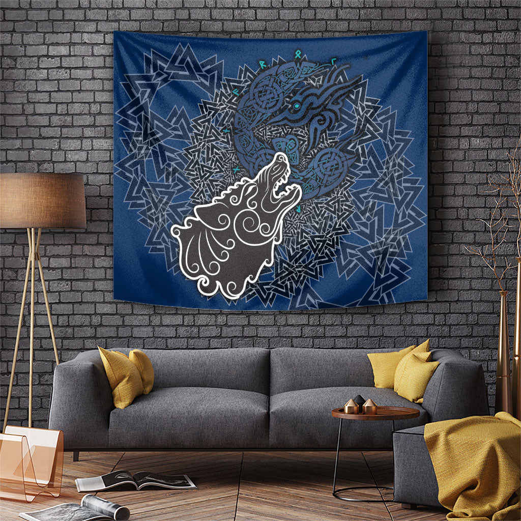 Viking Wolf and Valknut Tapestry Nordic Knotwork Rune Illustration