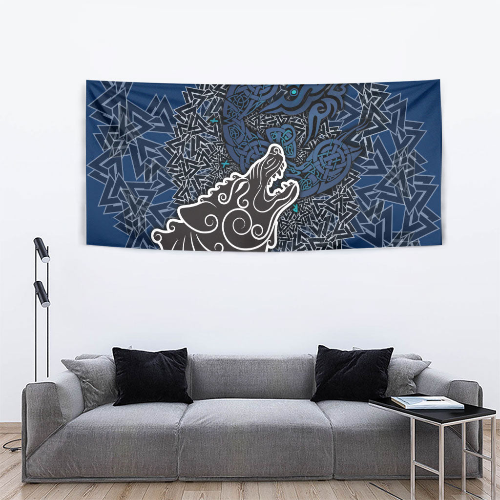 Viking Wolf and Valknut Tapestry Nordic Knotwork Rune Illustration