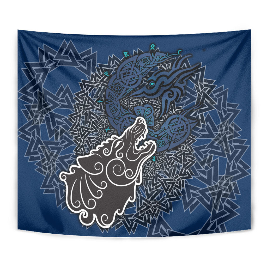 Viking Wolf and Valknut Tapestry Nordic Knotwork Rune Illustration