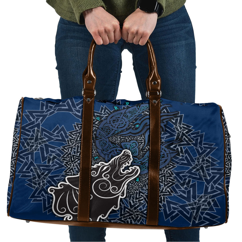 Viking Wolf and Valknut Travel Bag Nordic Knotwork Rune Illustration