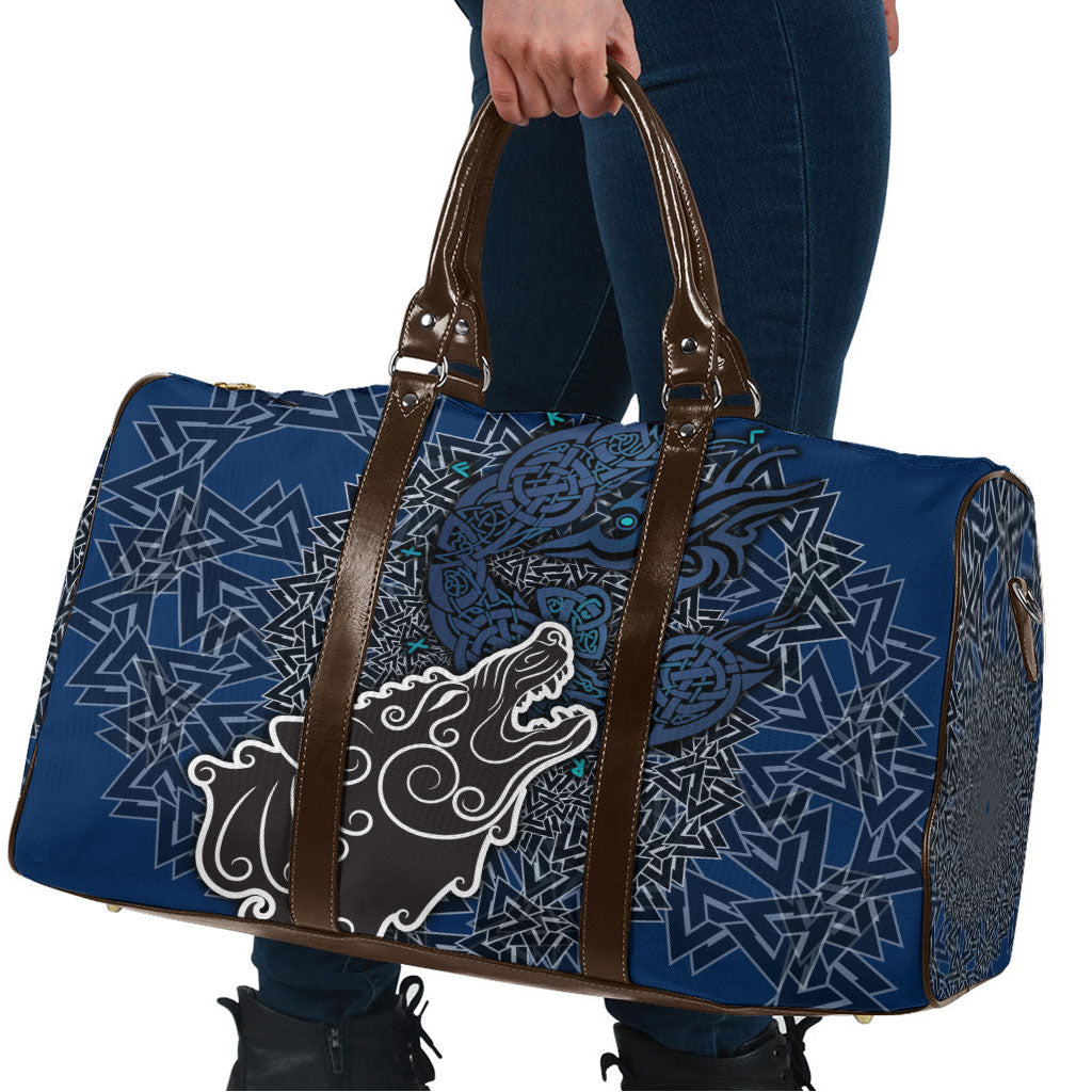 Viking Wolf and Valknut Travel Bag Nordic Knotwork Rune Illustration