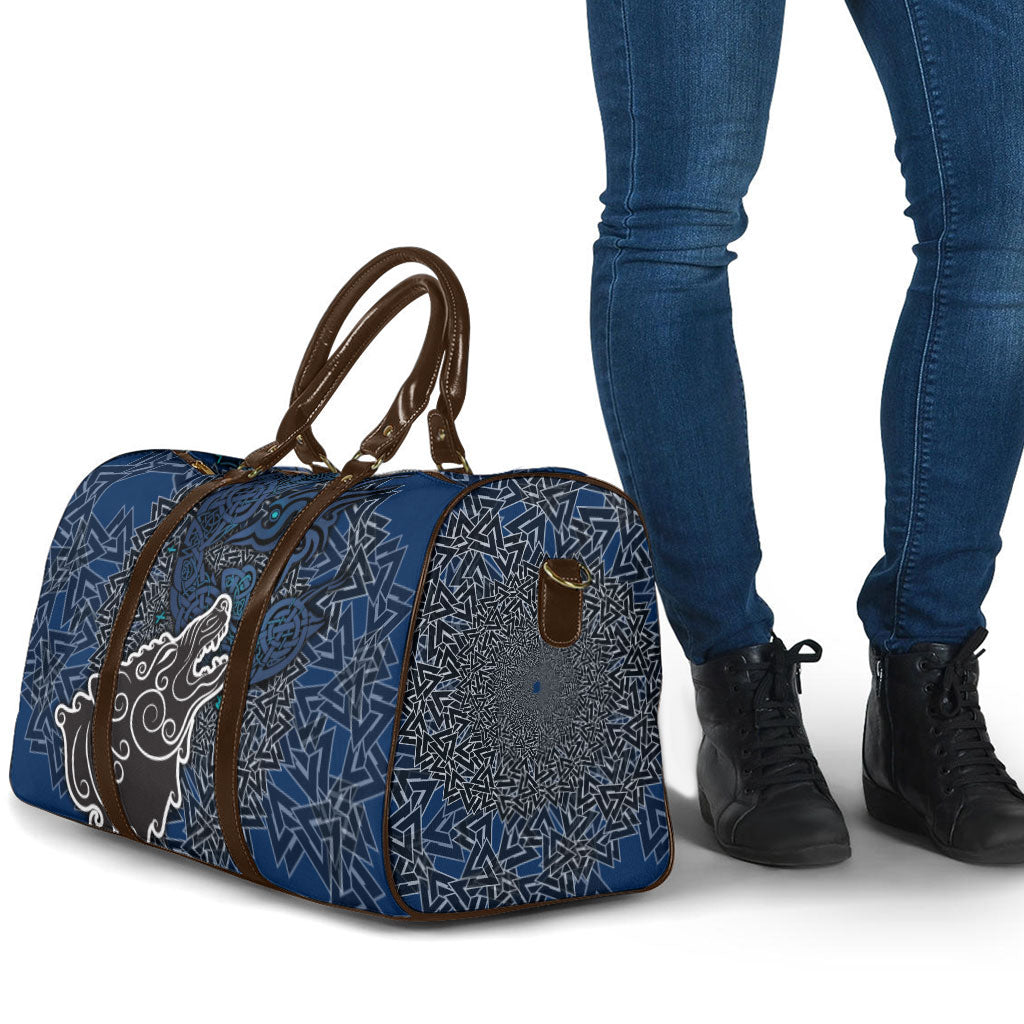 Viking Wolf and Valknut Travel Bag Nordic Knotwork Rune Illustration