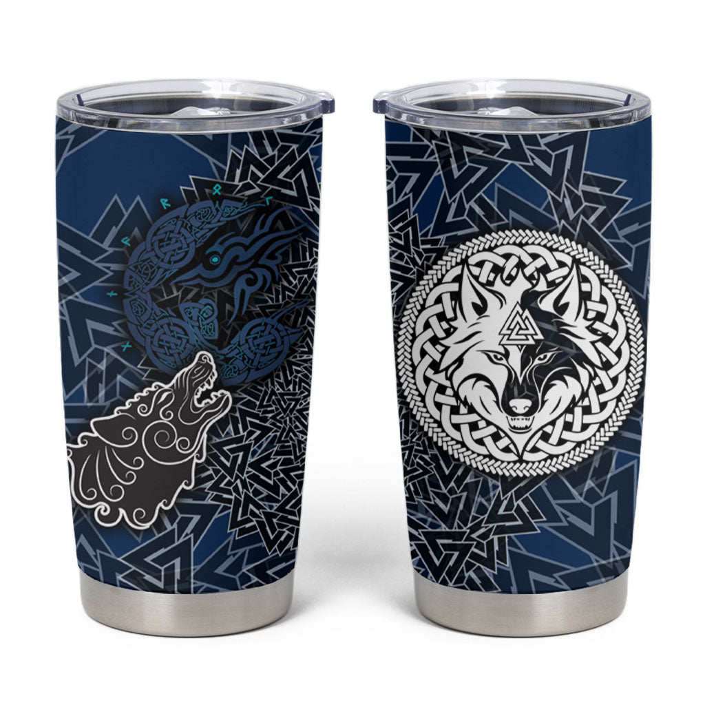 Viking Wolf and Valknut Tumbler Cup Nordic Knotwork Rune Illustration
