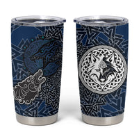 Viking Wolf and Valknut Tumbler Cup Nordic Knotwork Rune Illustration