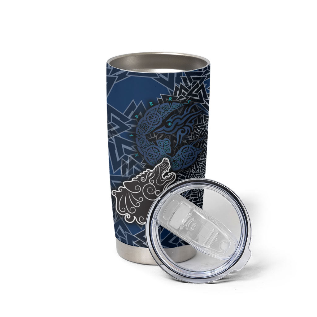 Viking Wolf and Valknut Tumbler Cup Nordic Knotwork Rune Illustration