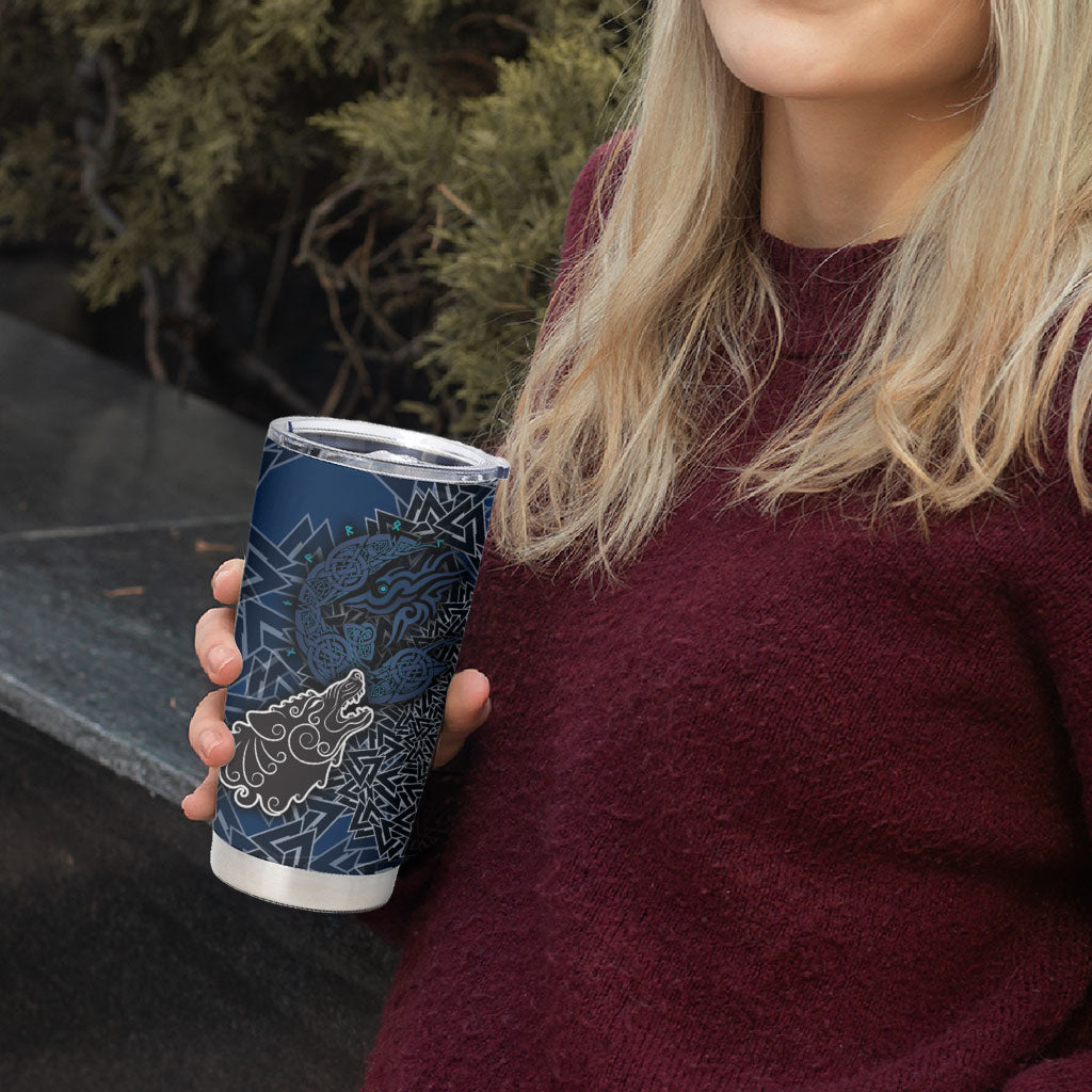 Viking Wolf and Valknut Tumbler Cup Nordic Knotwork Rune Illustration