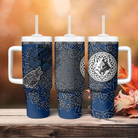 Viking Wolf and Valknut Tumbler With Handle Nordic Knotwork Rune Illustration