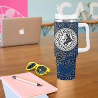 Viking Wolf and Valknut Tumbler With Handle Nordic Knotwork Rune Illustration