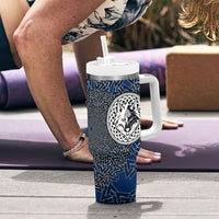 Viking Wolf and Valknut Tumbler With Handle Nordic Knotwork Rune Illustration