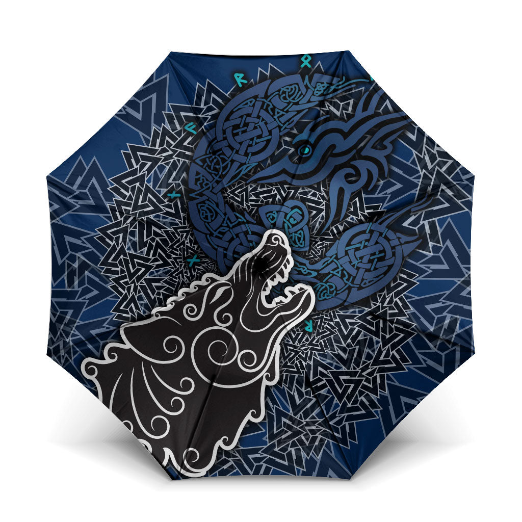 Viking Wolf and Valknut Umbrella Nordic Knotwork Rune Illustration