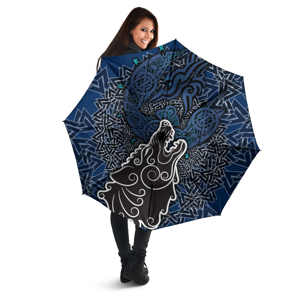 Viking Wolf and Valknut Umbrella Nordic Knotwork Rune Illustration