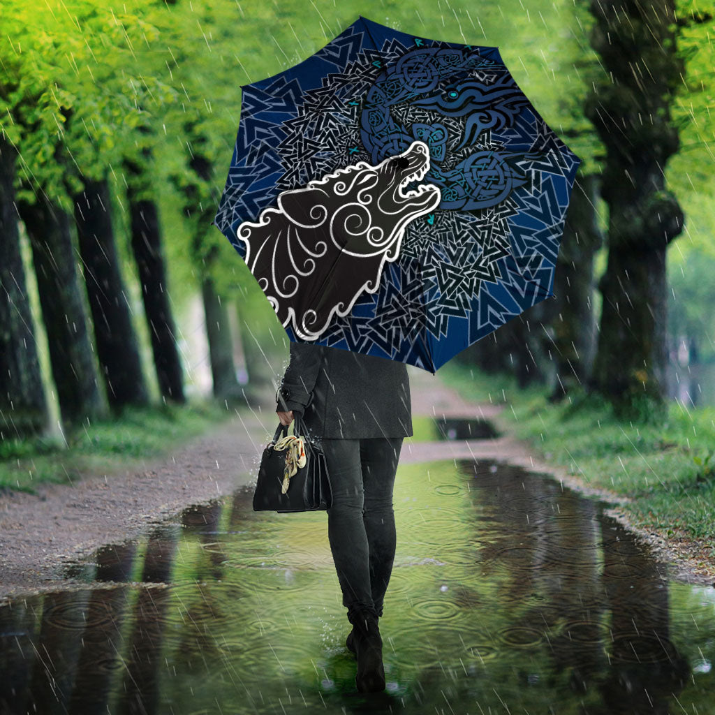 Viking Wolf and Valknut Umbrella Nordic Knotwork Rune Illustration