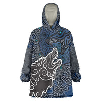 Viking Wolf and Valknut Wearable Blanket Hoodie Nordic Knotwork Rune Illustration