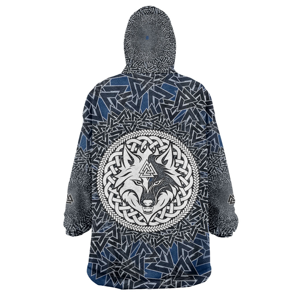 Viking Wolf and Valknut Wearable Blanket Hoodie Nordic Knotwork Rune Illustration