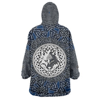 Viking Wolf and Valknut Wearable Blanket Hoodie Nordic Knotwork Rune Illustration