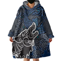 Viking Wolf and Valknut Wearable Blanket Hoodie Nordic Knotwork Rune Illustration