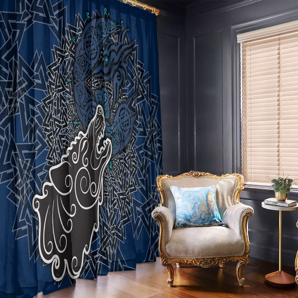 Viking Wolf and Valknut Window Curtain Nordic Knotwork Rune Illustration
