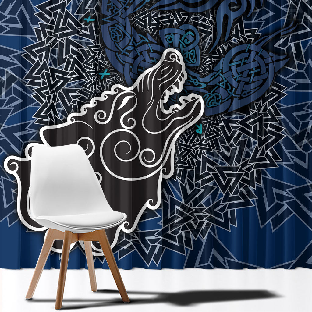 Viking Wolf and Valknut Window Curtain Nordic Knotwork Rune Illustration