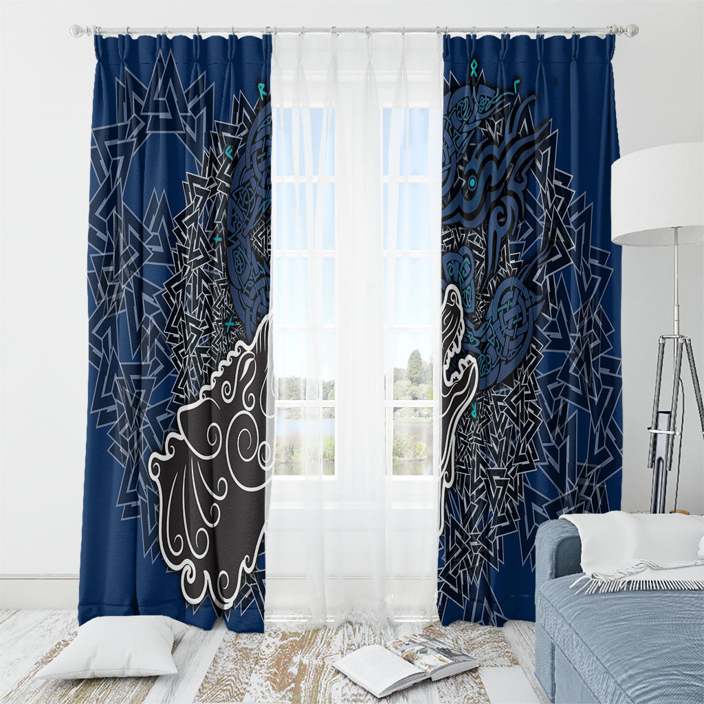 Viking Wolf and Valknut Window Curtain Nordic Knotwork Rune Illustration