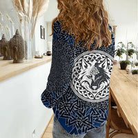 Viking Wolf and Valknut Women Casual Shirt Nordic Knotwork Rune Illustration