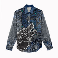Viking Wolf and Valknut Women Casual Shirt Nordic Knotwork Rune Illustration