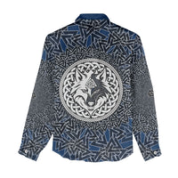 Viking Wolf and Valknut Women Casual Shirt Nordic Knotwork Rune Illustration