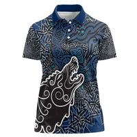 Viking Wolf and Valknut Women Polo Shirt Nordic Knotwork Rune Illustration