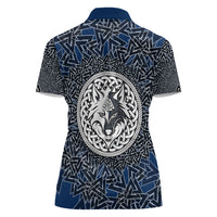 Viking Wolf and Valknut Women Polo Shirt Nordic Knotwork Rune Illustration