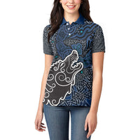 Viking Wolf and Valknut Women Polo Shirt Nordic Knotwork Rune Illustration