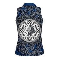 Viking Wolf and Valknut Women Sleeveless Polo Shirt Nordic Knotwork Rune Illustration